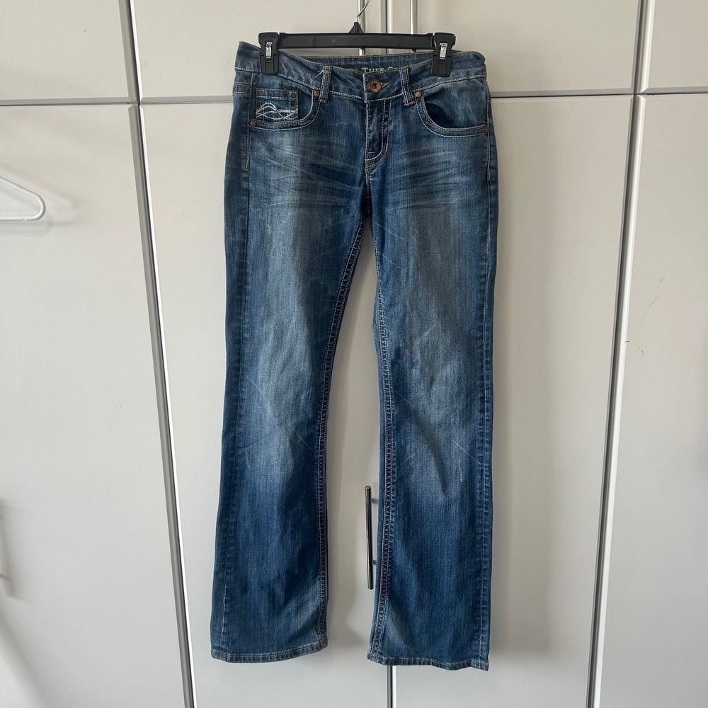 Cowgirl Tuff Co Womens Bootcut Jeans Blue Medium Wash W27 L35 Contrast Stitch